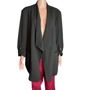 Denim 24/7 Black Crepe Open Front Blazer 22W Waterfall Career Business Preppy
